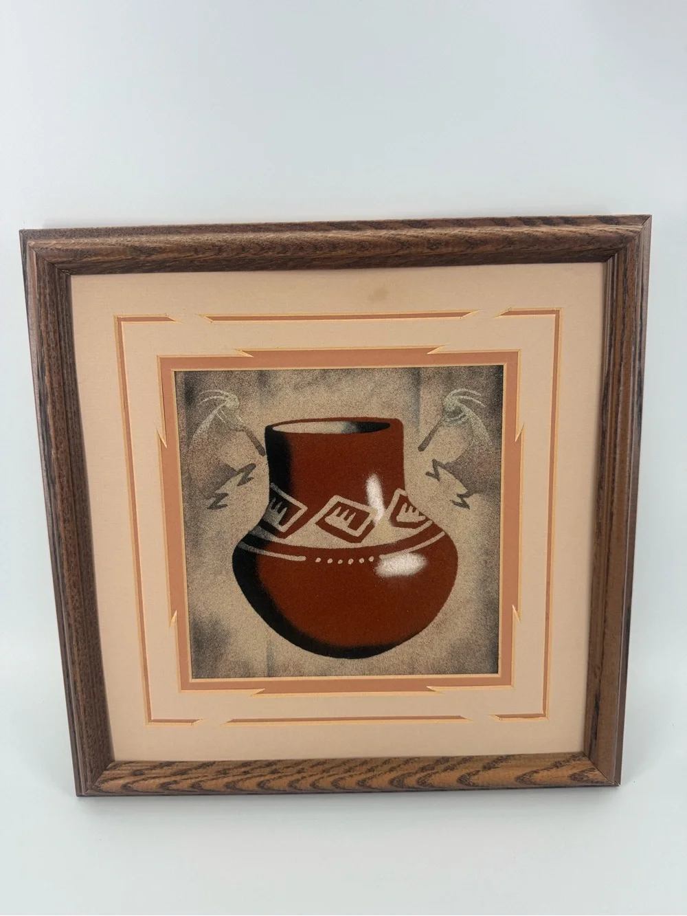 Herman Tyler Jr Authentic Navajo Sandpainting Framed Pottery Kokopelli 14X14 EUC